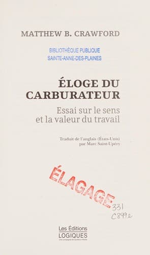 Couverture de Éloge du carburateur